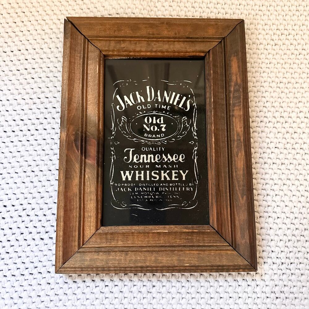 Jack Daniels Vintage Tennessee Whiskye Framed Bar Sign Wooden Old No 7 8"x11.5"
